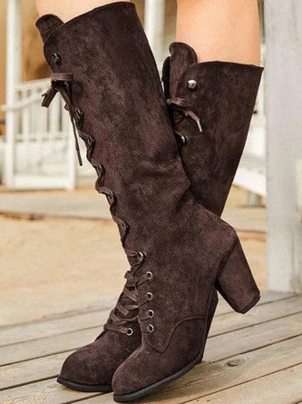 Lace Up Suede Martin Combat Chunky Heel Boots