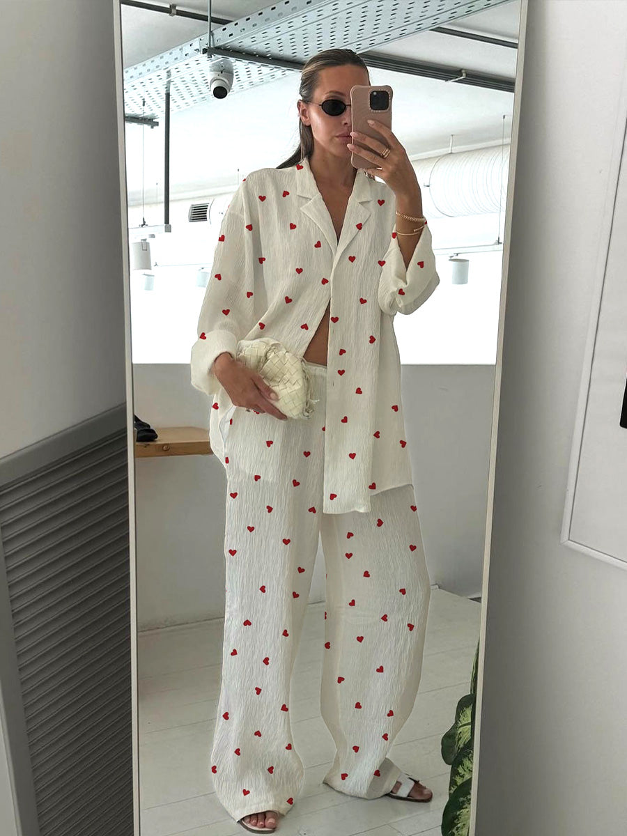 Women's Cute Heart Print Pajamas Set