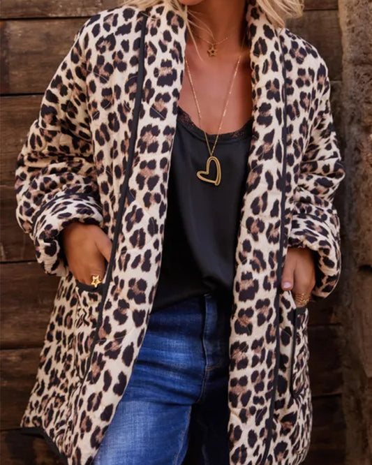 Women's personalized leopard print quilted coat