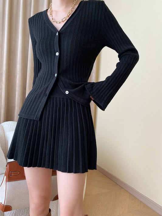 Leisure Long Sleeve Two Piece Skirt Set