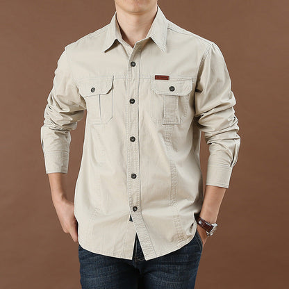 Men's Casual Loose Long Sleeve Solid Color Shirt