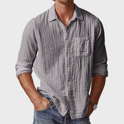 Men's Casual Pleated Textured Long Sleeve Shirt