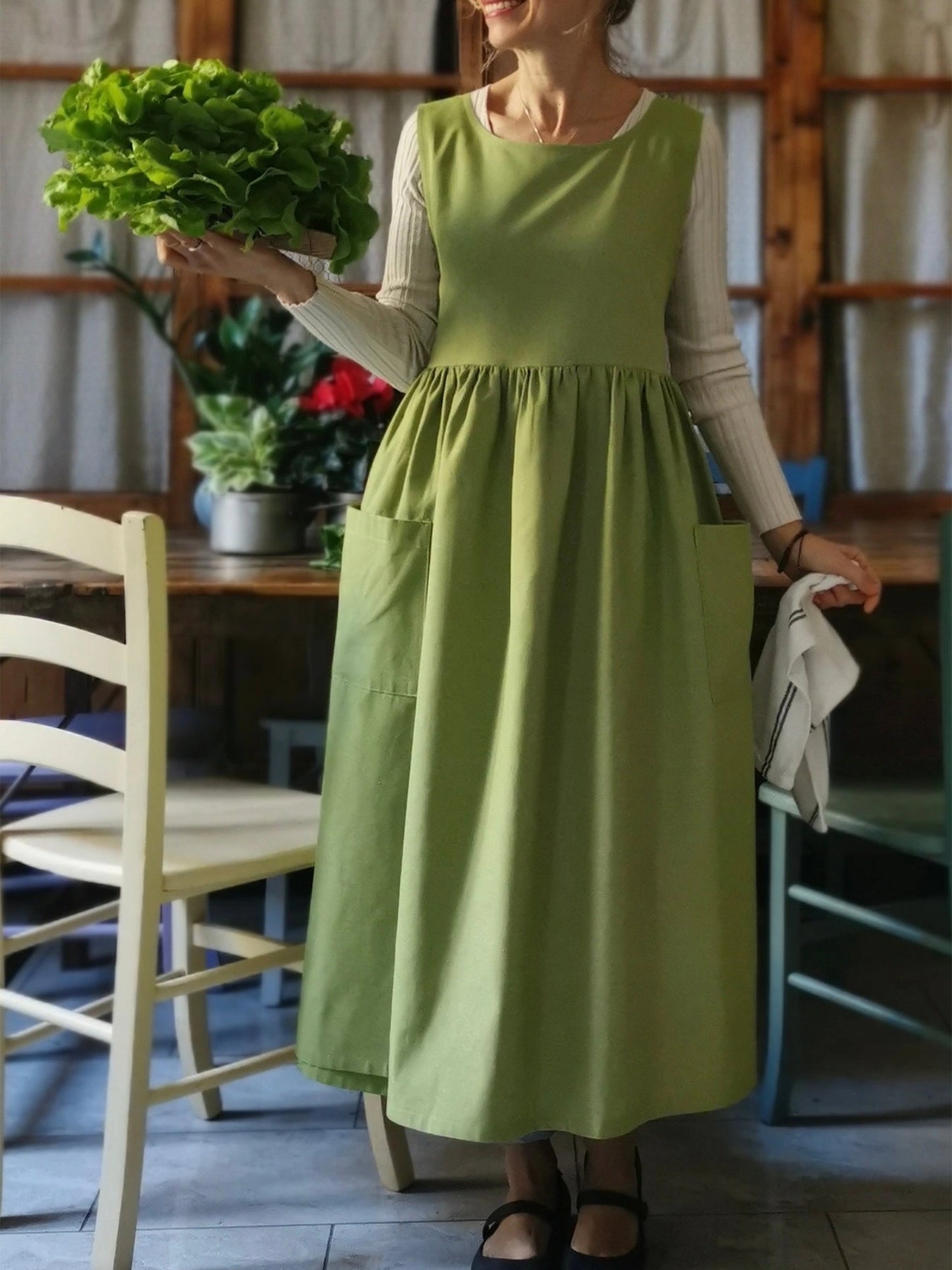 Green Cotton Kitchen Apron