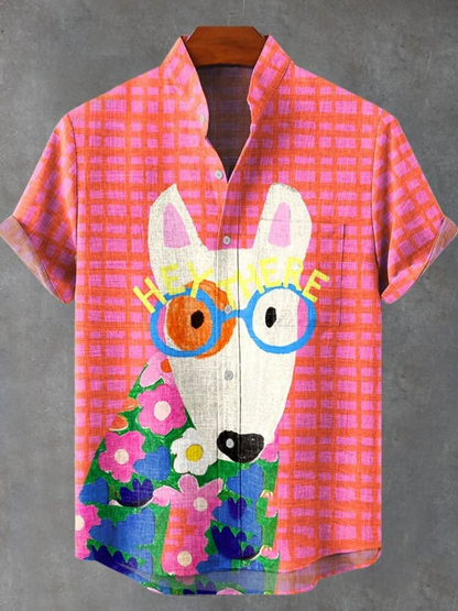 Women's Dog  Art Print Casual Cotton And Linen Shirt