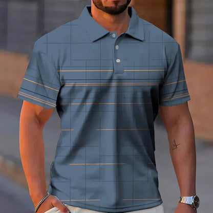 Fashion Men'S Polo Shirt 3D Stripe Printed T-Shirt