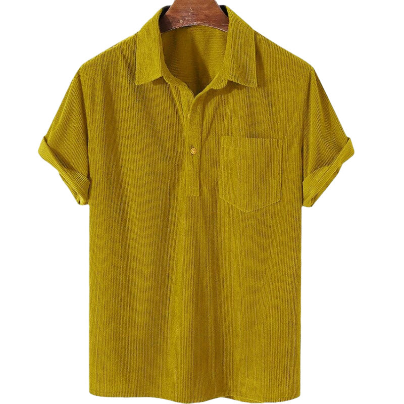 Men's Casual Corduroy Pocket Short Sleeve Shirt