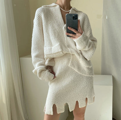 Temperament V-Neck Single-Breasted Sweater Knit Set