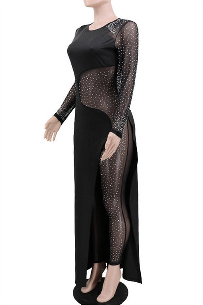 Rhinestone Net Yarn Splicing Jumpsuit