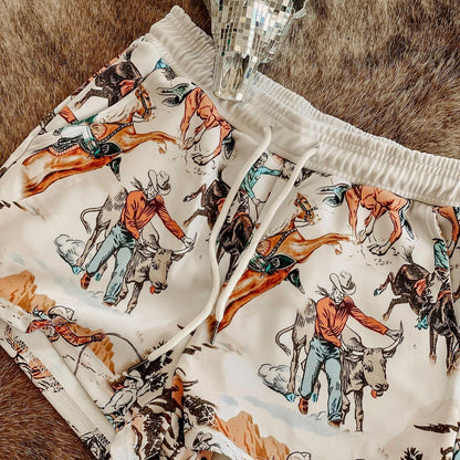 Women's Cowboy Ranch Print Comfort Shorts/Pajama Pants/Lounge Pants