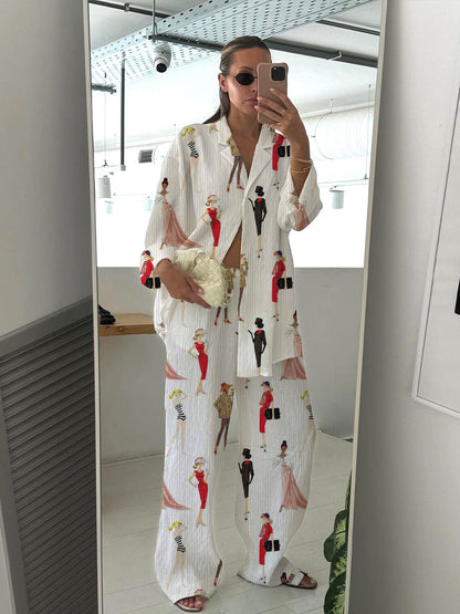 Women's Miss Santa Striped Print Cotton Cardigan Homewear Set