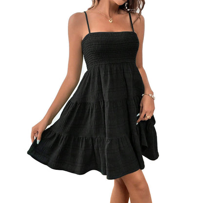 Strap Solid Color Pleated Short Dresses