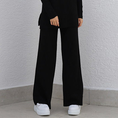 Casual Solid Color Turtleneck Loose Knit Ladies Two-piece Suit