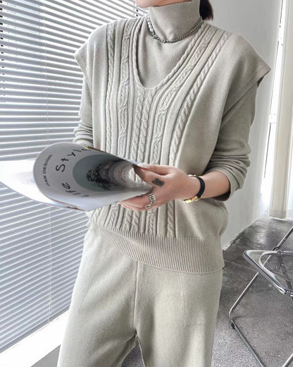 Fashion slim high collar three-piece set