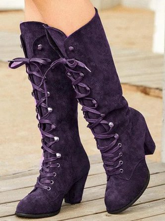 Lace Up Suede Martin Combat Chunky Heel Boots