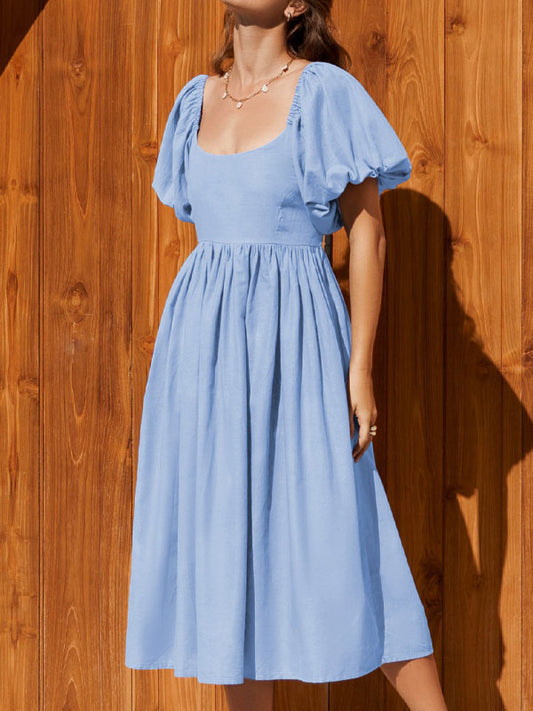 Short sleeve u neck midi dress
