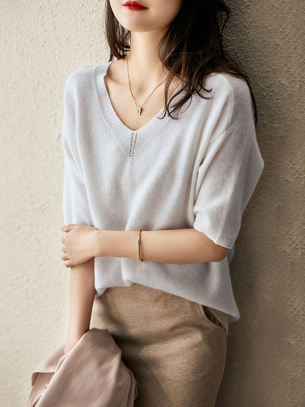 Urban Solid Color V-Neck Knitting Pullover