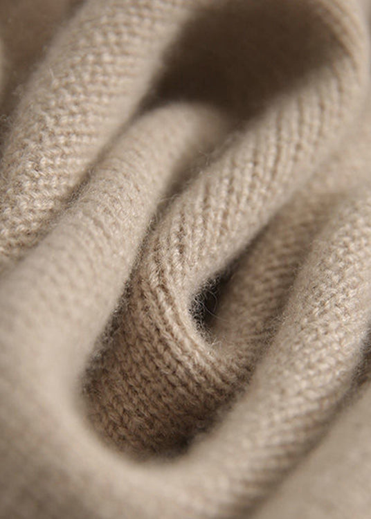 Loose Light Camel Turtleneck Button Thick Knit Sweaters Long Sleeve