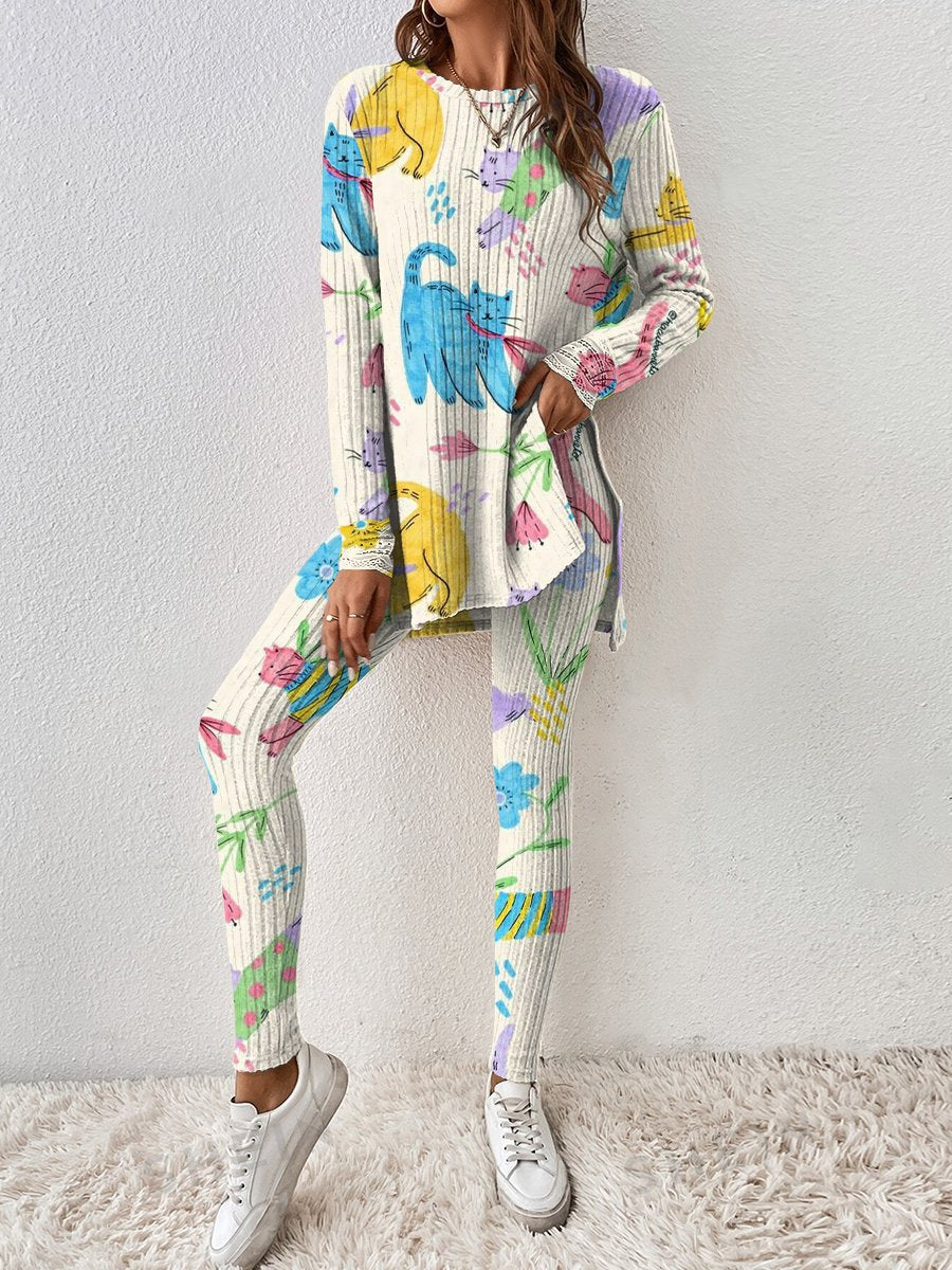 Women's Stretching Kitten Pajama Set