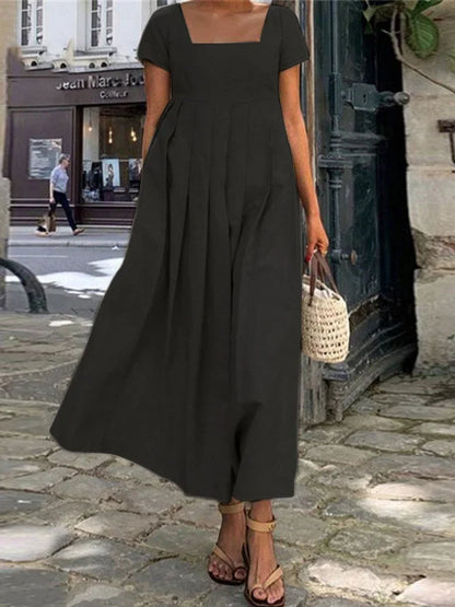 Loose Cotton And Linen Casual Plain Dress