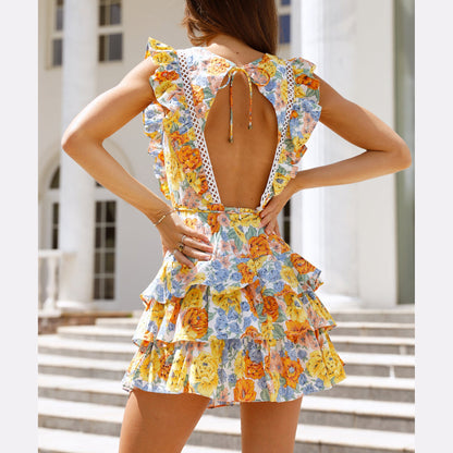 Women's V-neck Romantic Garden Mini Dress