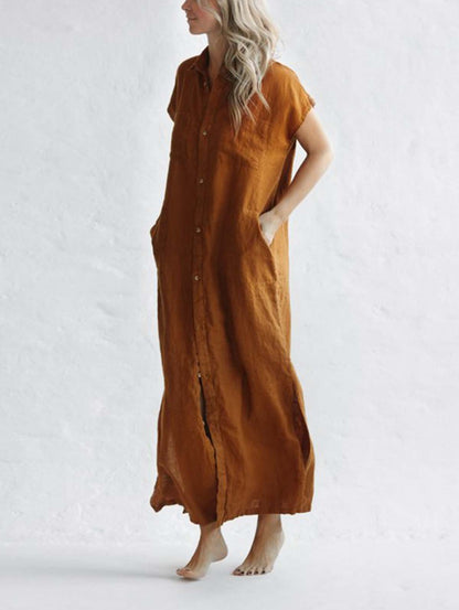 *Minimalism Sleeveless Linen Shirt Dress