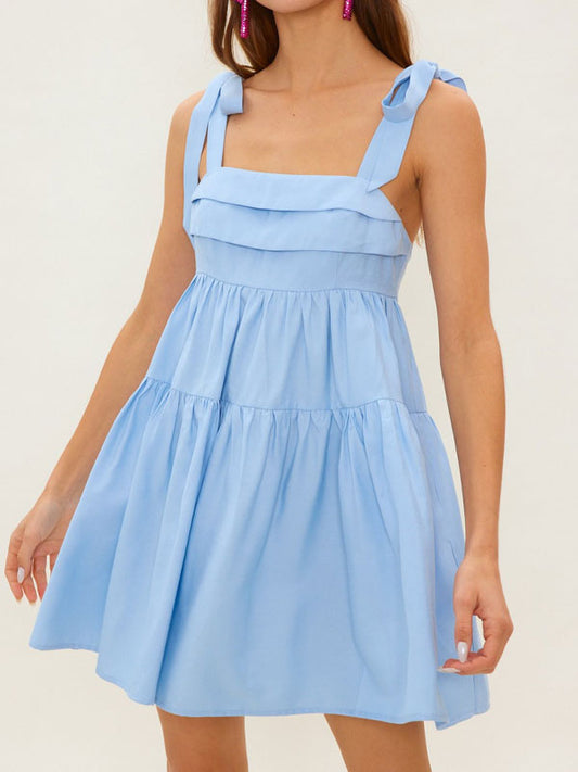 Tie up mini dress in blue