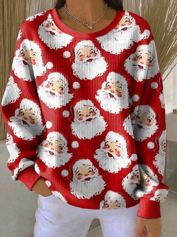 Women's Christmas Print Crew Neck Long Sleeve Top