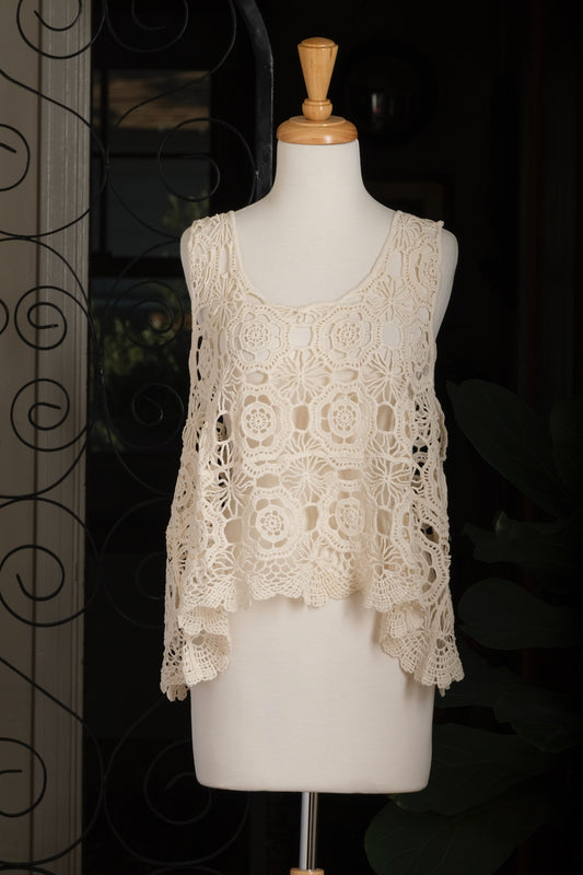 Crochet Layering Tank  in Ivory