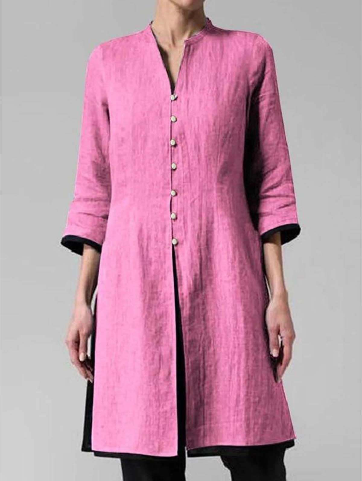 Solid Color Irregular Cotton and Linen Long Shirt