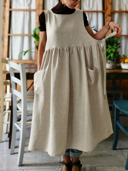 Beige Cotton Dress Apron