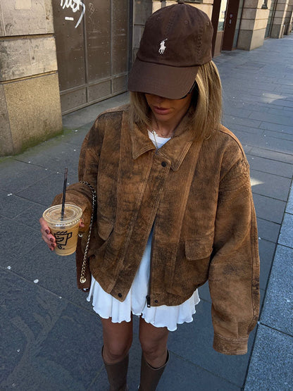 Lapel neck placket zipper jacket