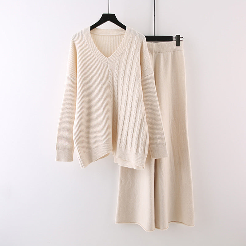 Irregular sweater knitted wide-leg pants two-piece set