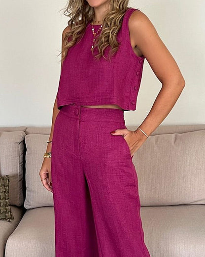 Casual Solid Color Vest & Pants Two-piece Set