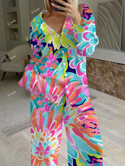 Women's Bohemian Floral Print Pajama Set