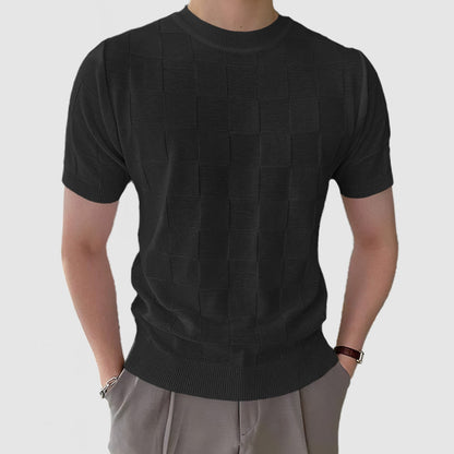Men's Casual Knit Check Textured T-Shirt