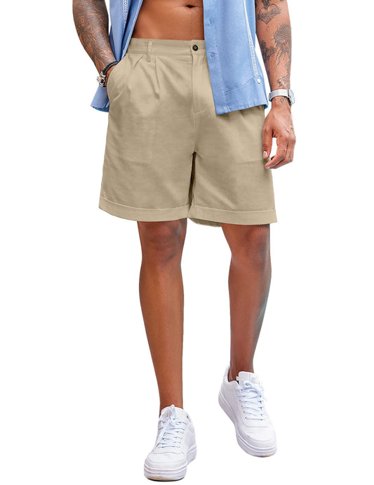 Men’s Linen Shorts Classic Fit Casual Elastic Waist Summer Beach Shorts