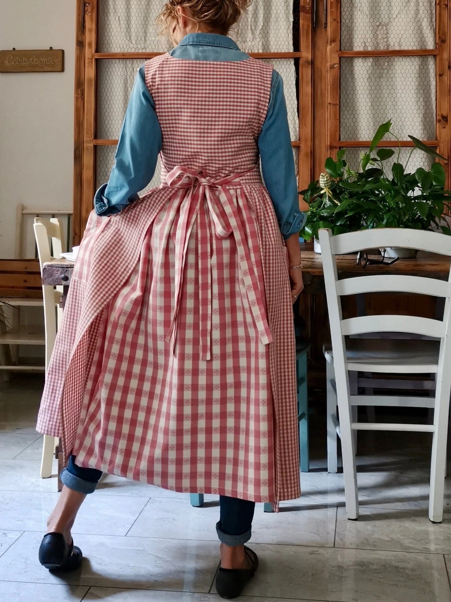 Antique Pink Patchwork Checkered Apron