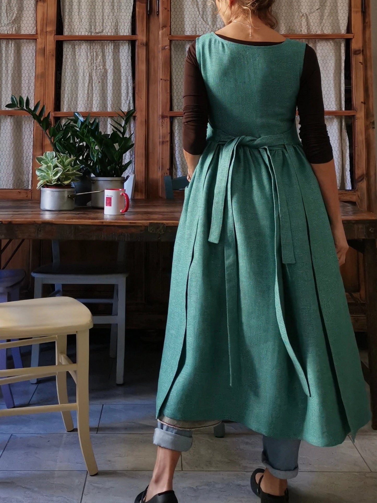 Vintage Forest Green Cotton Apron