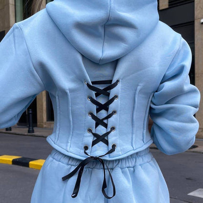 Chic Pleated Waist Hooded Two-Pieces Set