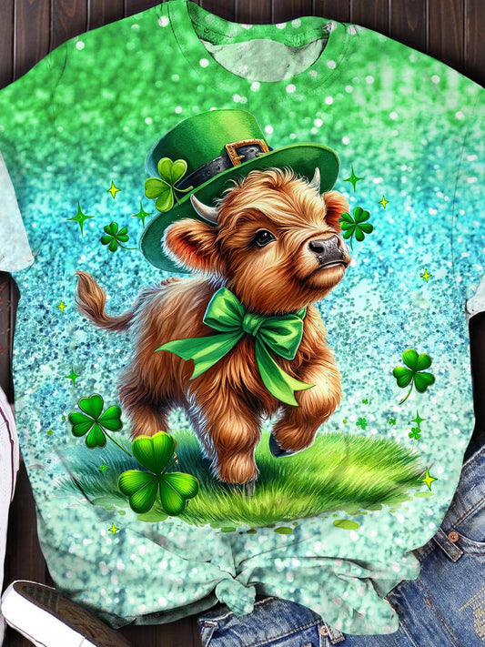 Happy St. Patrick Day Cute Cow Gradient Print T-shirt