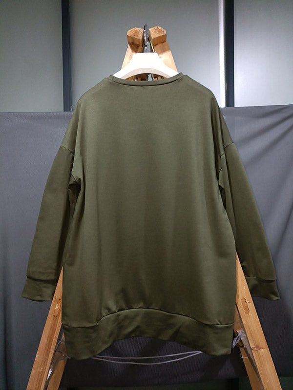 Casual Loose Solid Color Round-Neck Sweatshirt Top