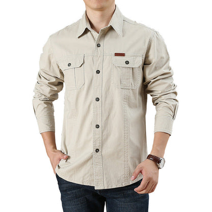 Men's Casual Loose Long Sleeve Solid Color Shirt
