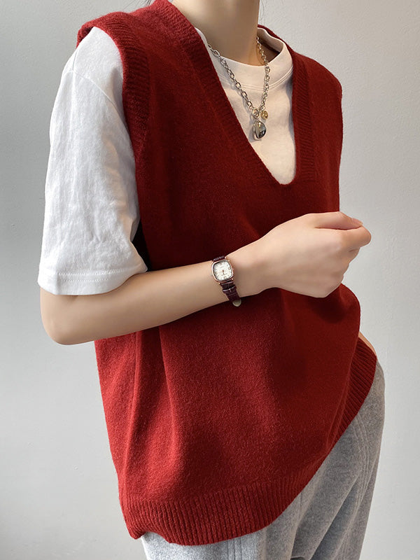 Simple 9 Colors V-Neck Loose Sleeveless Vest