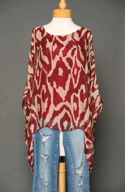 Silky Top in Abstract Cranberry