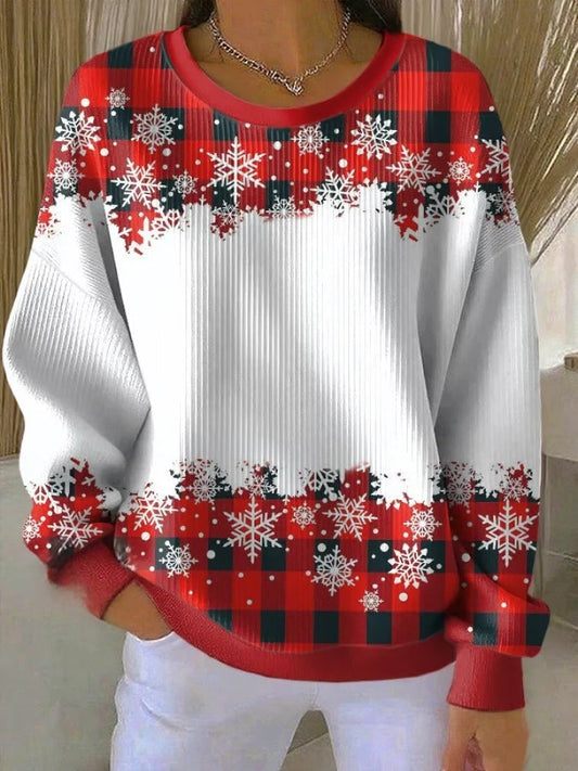 Winter Christmas Art Printed Crew Neck Pocket Sweatshirt