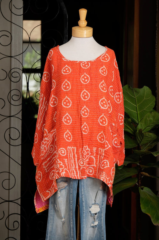 Kantha Pullover in Drop of Orange