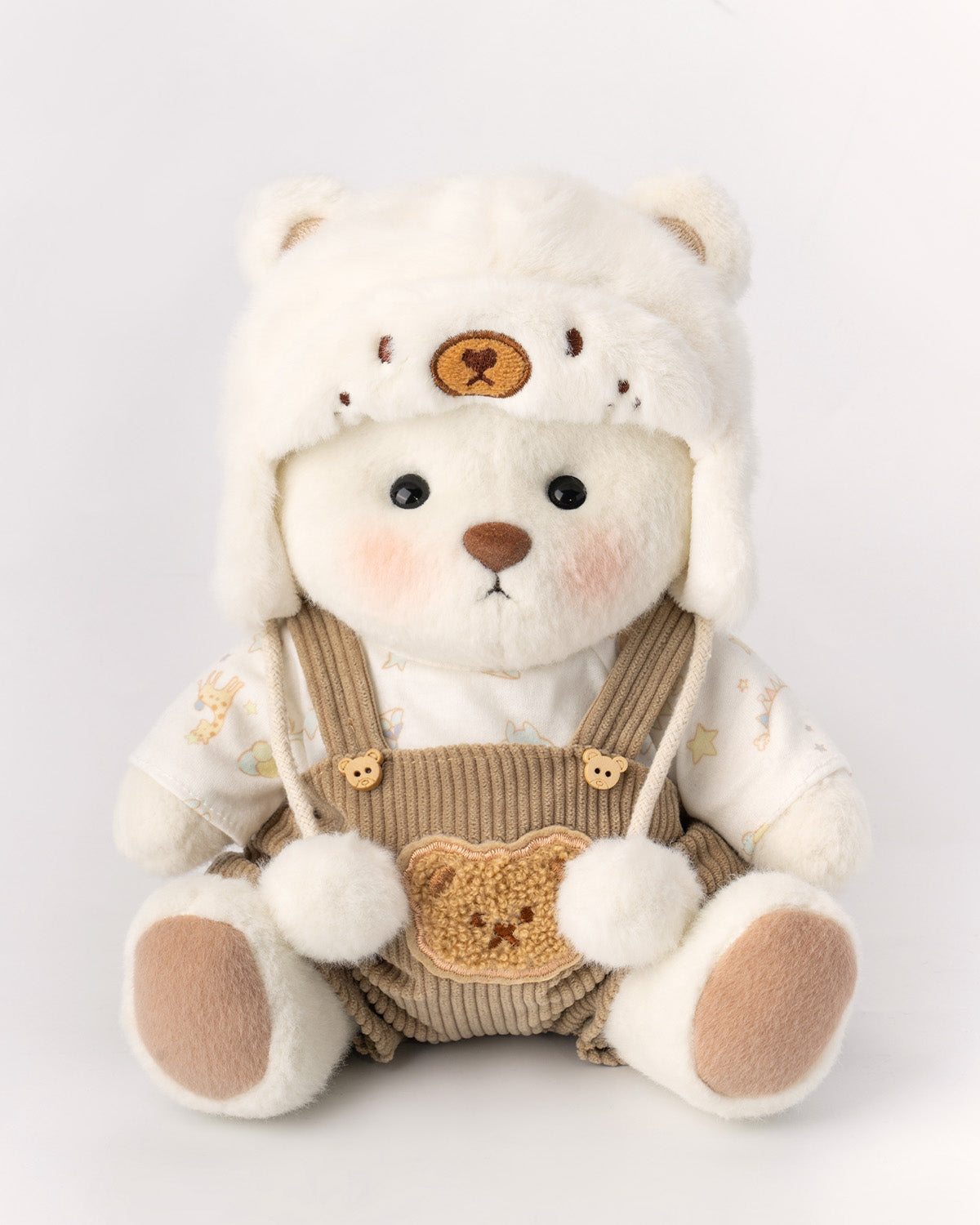 Getahug White Mink Hat Brown Overalls Bear | Handmade Jointed Teddy Bear Gift