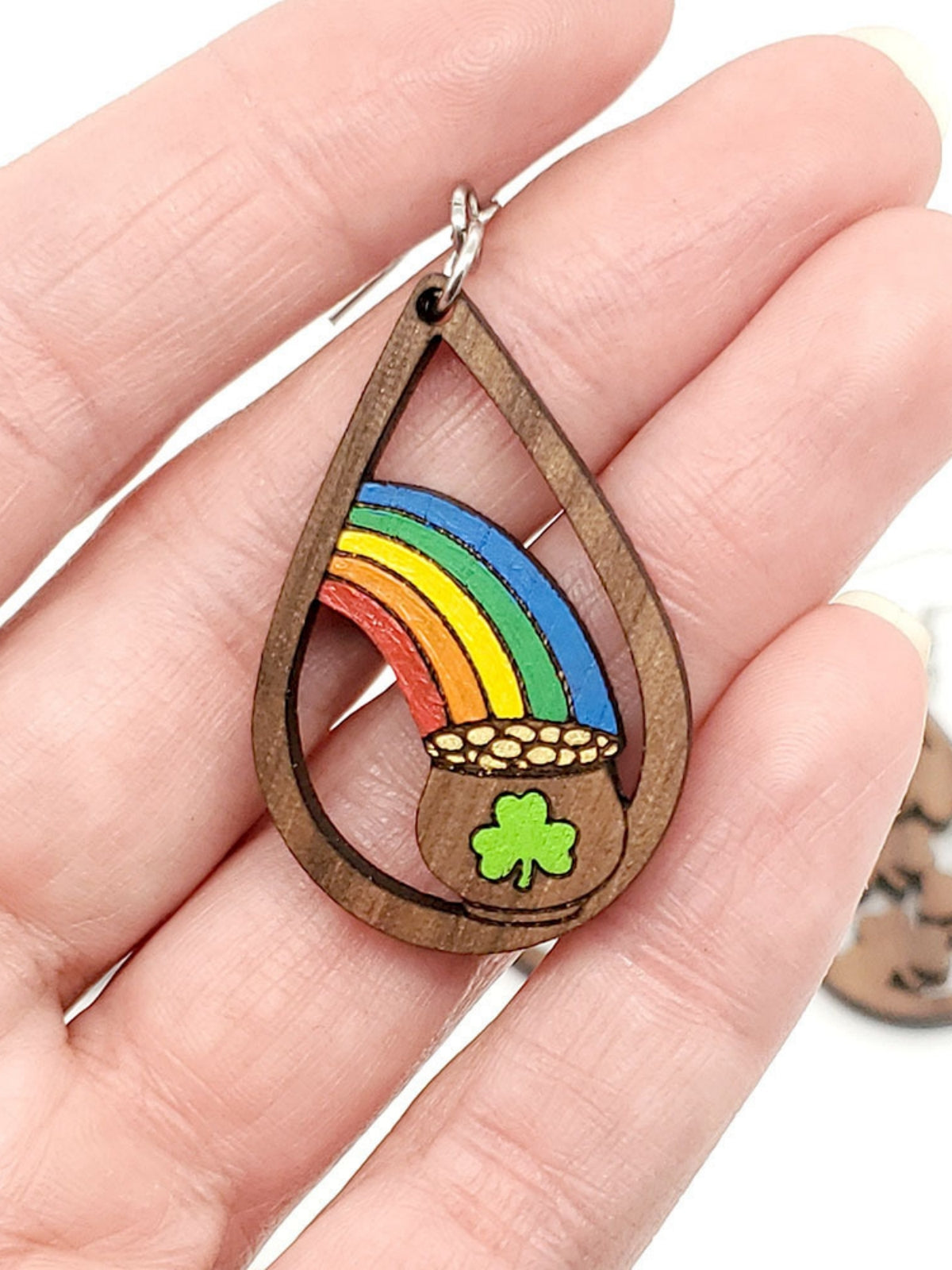 Rainbow Water Drop Wooden Earrings