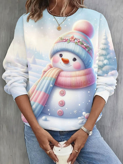 Fantasy Snowman Round Neck Long Sleeve Top