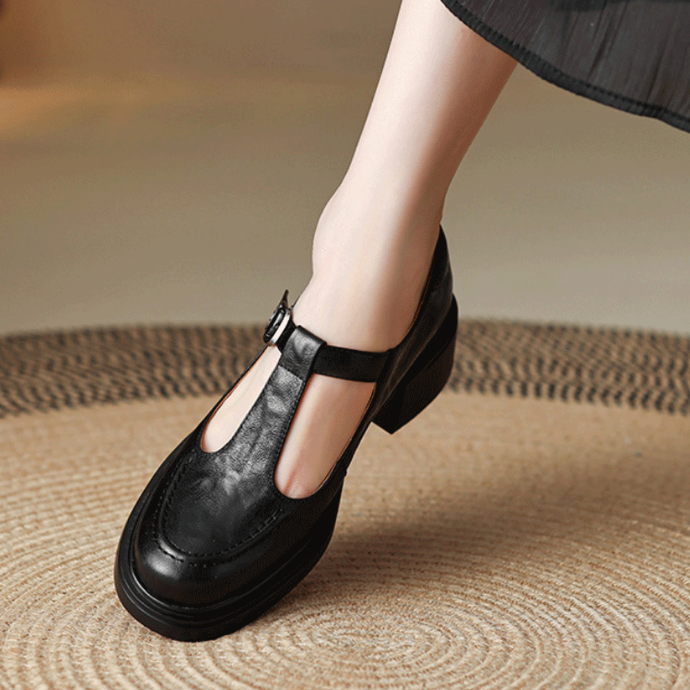 Clara – Low Heel T-Bar Loafers